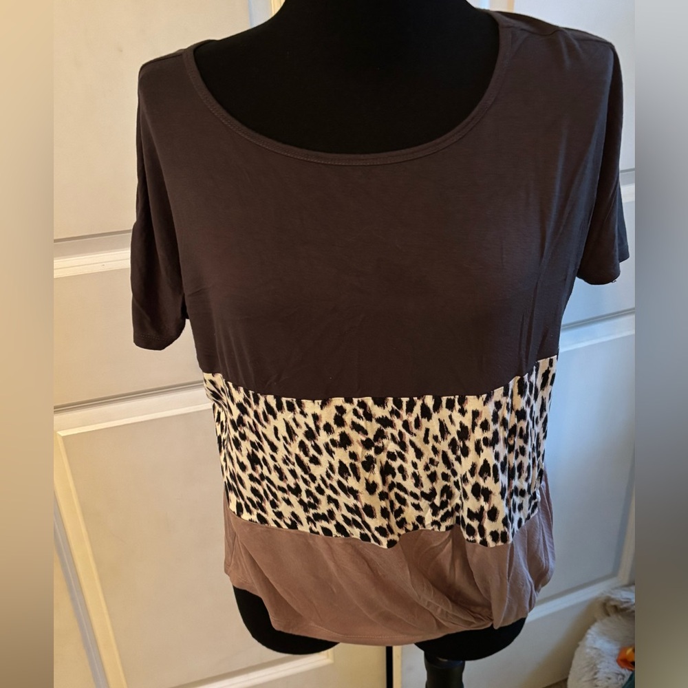Leopard Print Color Block Women's Top